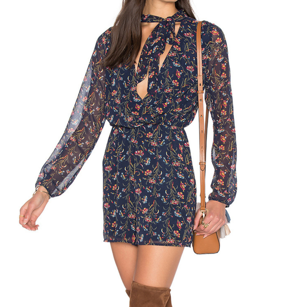 BCBGeneration women’s 6 Stormy Sky blue floral long sleeve 1 piece romper
